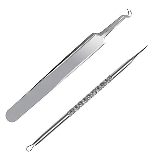Product Cover FIXBODY Blackhead and Splinter Remover Tools - Stainless Steel Professional Easily Cure Pimples Whiteheads Comedones Acne Zit Ingrown Hairs and Facial Impurities Bend Head Tweezer Surgical Kit