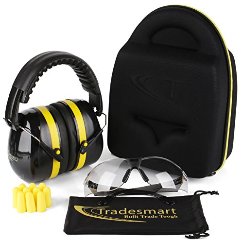 Product Cover TRADESMART Shooting Ear Muffs, Protective Case, Gun Safety Glasses & Earplugs - UV400 Anti Fog & Anti Scratch with Microfiber Pouch | Gun Range Ear Protection & Eye Protection for Shooting