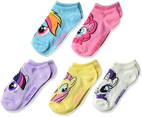 Product Cover Hasbro Girls Little Pony 5 Pack No Show, assorted pastel faces, Fits Sock Size 6-8.5 Fits Shoe Size 7.5-3.5