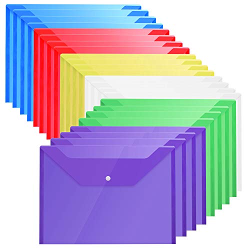 Product Cover Plastic Envelopes Poly Envelopes - 24 Pack Poly Folders With Snap Button Closure Plastic Folders Premium Quality Document Folder A4 Size 6 Assorted Colors