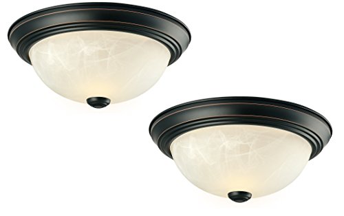 Product Cover Design House 587519 Traditional 2 Pack 2-Light Indoor Dimmable Ceiling Light with Alabaster Glass for Bedroom Hallway Kitchen Dining Room, Oil Rubbed Bronze