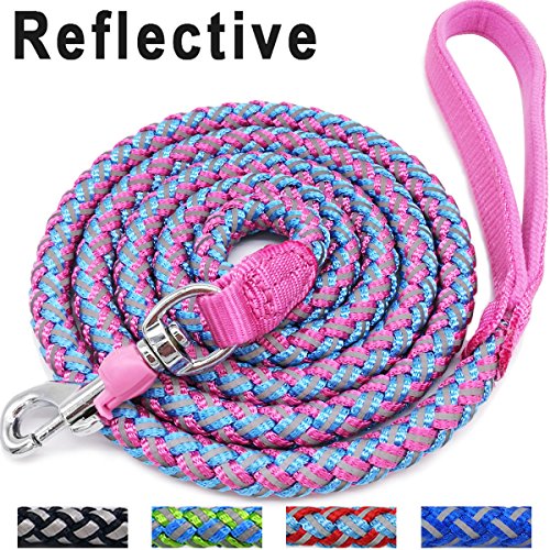 Product Cover Mycicy Rope Dog Leash - 6ft Mountain Climbing Pink Dog Leash - Reflective Nylon Braided Heavy Duty Dog Training Leash for Large and Medium Dogs Walking Lead(pink)