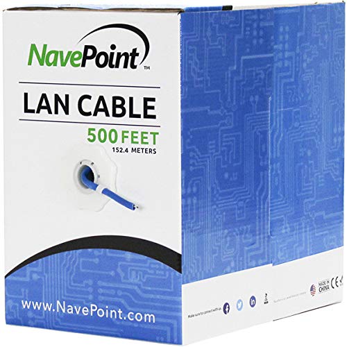 Product Cover NavePoint Cat6 (CCA), 500ft, Blue, Solid Bulk Ethernet Cable, 550MHz, 23AWG 4 Pair, Unshielded Twisted Pair (UTP)