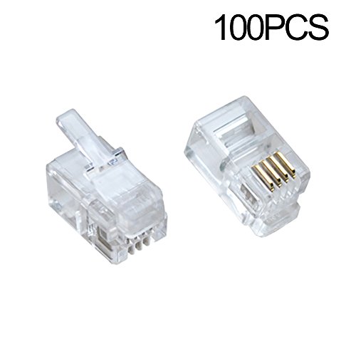 Product Cover 100Pack Transparent Color RJ9 Telephone Cable Plug 4P4C Connector