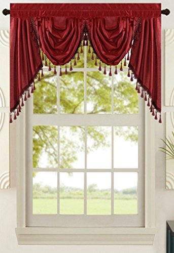 Product Cover All American Collection New Attached Solid Faux Silk Double Waterfall Valance with Tails (55