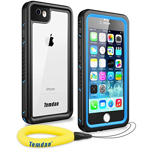 Product Cover Temdan 33ft/10m Deep Floatable Waterproof Case for iPhone 6/6s(4.7inch) with Kick Stand and Float Strap-Blue/Clear