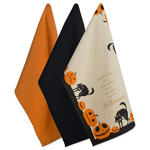 Product Cover DII 100% Cotton, Oversized Decorative Halloween Holiday Printed Dish Towels, 18x28, Set of 3-Jack O Lantern, Dishtowels Set of 3-Jack O' Lantern