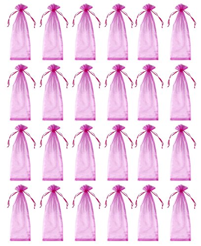Product Cover Juvale Wine Organza Bags - 24-Pack Drawstring Wine Bottle Organza Bags -Wine Wrapping Bags for Decoration, Storefront Display, Gift Bags, Party Favors - Pink, 14.7 x 5.2 inches