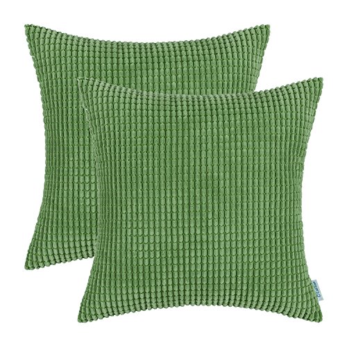 Product Cover CaliTime Pack of 2 Comfy Throw Pillow Covers Cases for Couch Sofa Bed Decoration Comfortable Supersoft Corduroy Corn Striped Both Sides 20 X 20 Inches Forest Green