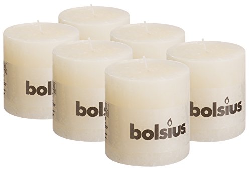 Product Cover BOLSIUS 6 Pk. Rustic Ivory Pillar Party Wedding Candles Approx. 4 x 4 Inches Party Candles or Restaurant Candles