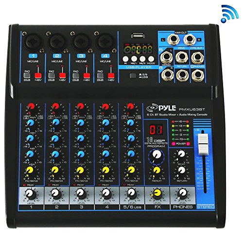 Product Cover Pyle Professional Audio Mixer Sound Board Console - Desk System Interface with 6 Channel, USB, Bluetooth, Digital MP3 Computer Input, 48V Phantom Power, Stereo DJ Streaming & FX16 Bit DSP-(PMXU63BT)