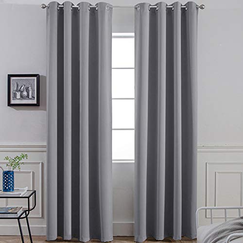 Product Cover Yakamok Room Darkening Gray Blackout Curtains Thermal Insulated Grommet Curtain Panels for Bedroom, 52W x 84L, Grey, 2 Panels, 2 Tie Backs Included