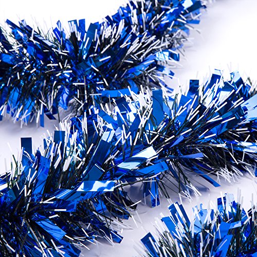 Product Cover Holiday New Years Christmas Tinsel Garland Holiday Blue Tinsel Thick and Full Tinsel Sparkly Classic Party Ornaments Hanging Xmas Christmas Tree Ceiling Christmas Tree Decorations, 4 inch wide Each