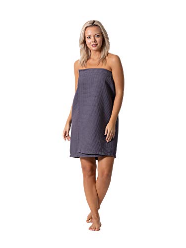 Product Cover Turkish Linen Women's Waffle Spa Body Wrap with Adjustable Closure (One Size, Gray)