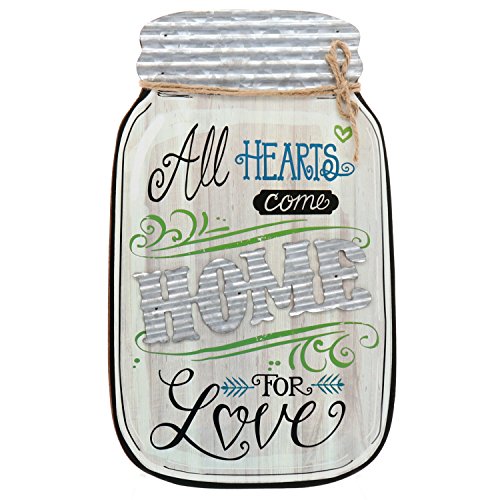 Product Cover Barnyard Designs Rustic All Hearts Come Home for Love Mason Jar Decorative Wood and Metal Wall Sign Vintage Country Decor 14