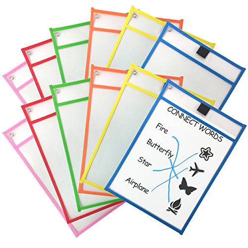 Product Cover Clipco Dry Erase Pocket Sleeves Assorted Colors (12-Pack)