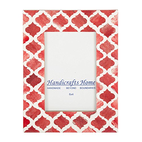 Product Cover Picture Photo Frame Moorish Damask Moroccan Arts Inspired Handmade Naturals Bone Frames Photo Size 4X6 Inches Red White