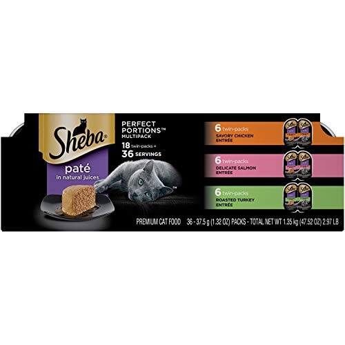 Product Cover Sheba Perfect Portions Multipack Wet Cat Food, Savory Chicken/Delicate Salmon/Roasted Turkey Entrée, 36 count (Pack of 1)