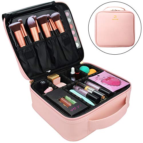 Product Cover Relavel Makeup Case Travel Makeup Bag Makeup Train Case Cosmetic Bag Toiletry Makeup Brushes Organizer Portable Travel Bag Artist Storage Bag with Adjustable Dividers (Pink)