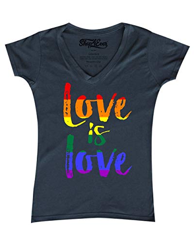 Product Cover shop4ever Love is Love Women's V-Neck T-Shirt Gay Pride Shirts Medium Charcoal 0