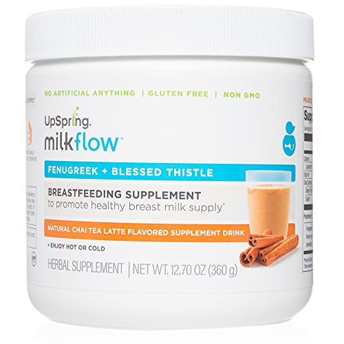 Product Cover UpSpring Milkflow Fenugreek and Blessed Thistle Lactation Tea, Chai Latte, Powder Drink Mix Lactation Supplement to Promote Breast Milk Supply, 24 Servings, Bulk Canister