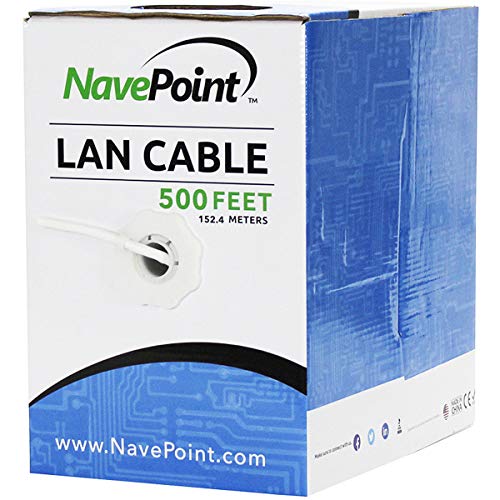 Product Cover NavePoint Cat6 (CCA), 500ft, White, Solid Bulk Ethernet Cable, 550MHz, 23AWG 4 Pair, Unshielded Twisted Pair (UTP)