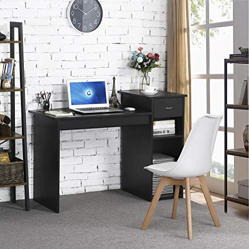 Product Cover Topeakmart Modern Compact Computer Desk Study Writing Table Workstation with Drawers and Printer Shelf for Small Spaces Home Office Furniture