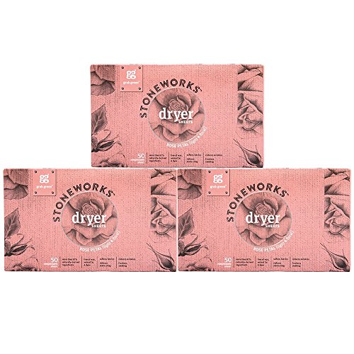 Product Cover Grab Green Stoneworks Dryer Sheets, Naturally-Derived & Compostable, Free of Wax & Animal-Derived Ingredients, Rose Petal, 50 Sheets, 3-Pack