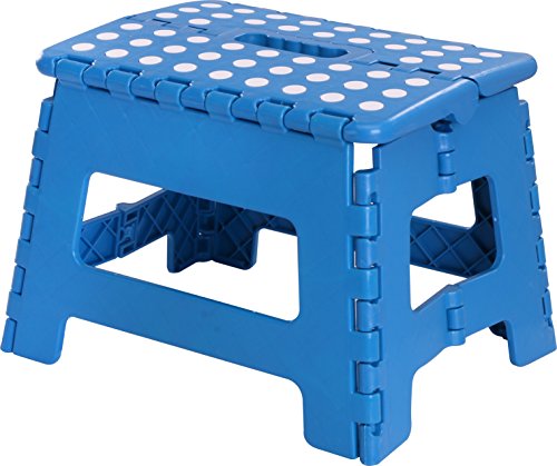 Product Cover Foldable Step Stool for Kids - 11 Inches Wide and 9 Inches Tall - Blue and White - Holds Up to 300 lbs - Lightweight Plastic Design