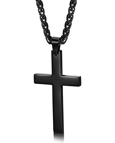Product Cover Jstyle Stainless Steel Simple Black Cross Pendant Necklaces for Mens Womens 24 Inch