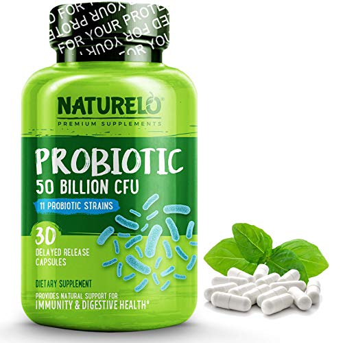Product Cover NATURELO Probiotic Supplement - Best for Digestive Health and Immune Support - Ultra Strength Probiotics - 50 Billion CFU - 11 Strains - No Refrigeration Needed - 30 Vegetarian Capsules