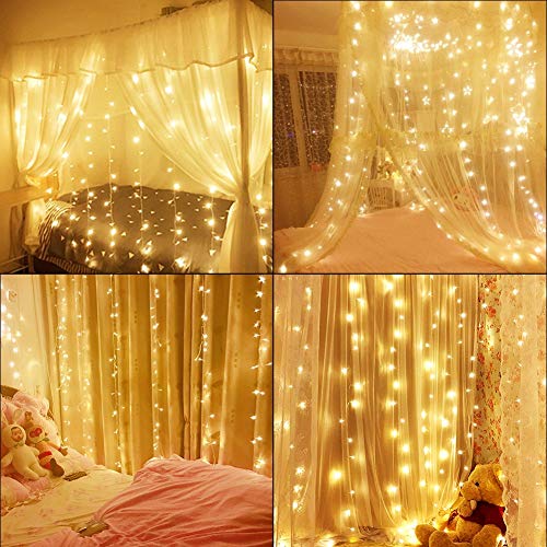 Product Cover slashome Window Curtain Lights,29V 600 LED 19.8X9.8 feet with 8 Lighting Modes Christmas String Fairy Lights for Wedding, Home, Garden, Party, Festival, Holiday Decor.(Warm White)