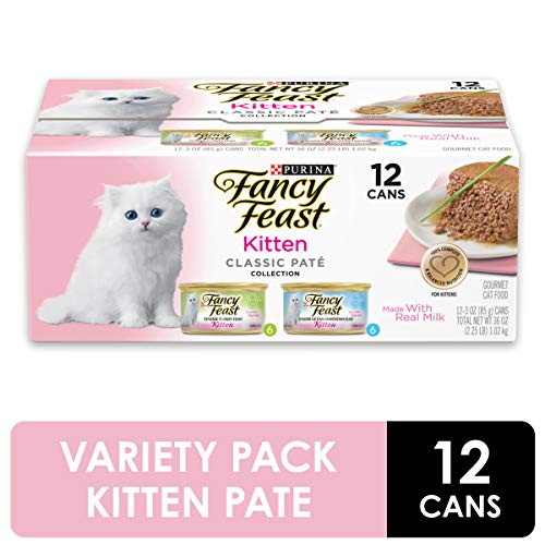 Product Cover Purina Fancy Feast Grain Free Pate Wet Kitten Food Variety Pack, Kitten Classic Pate Collection Turkey & Whitefish - (2 Packs of 12) 3 oz. Cans