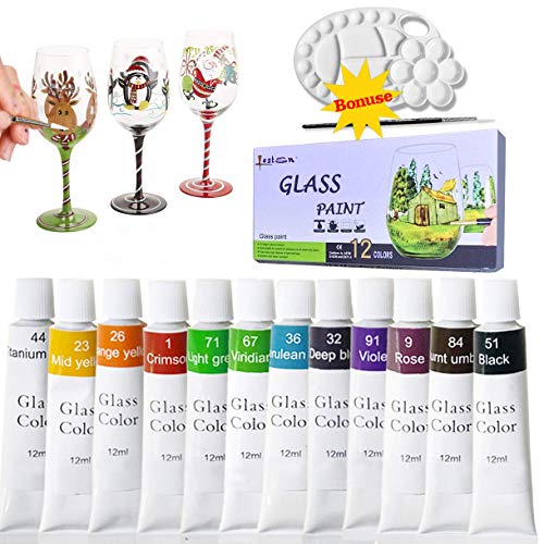 Product Cover 12 Colors Stained Glass Paint,Craft Paints for Glass Wood Metal,Wine Bottle,Ceramic,12Ml(0.4 Fl oz) Sold by Lasten