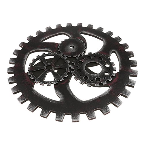 Product Cover Jili Online Vintage Industrial Style Wooden Gear Ornaments for Club Bar Home Wall Hanging Decoration Black 40cm