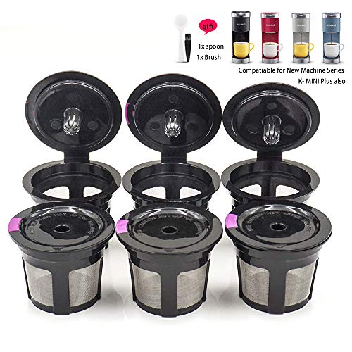 Product Cover Reusable Coffee Filter Replacement for Keurig K MINI PLUS Refillable K Cupsules 2.0 1.0 Small Coffee Pod Single Reuable Coffee Capsules (Black/6)