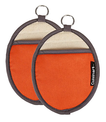Product Cover Cuisinart Silicone Oval Pot Holders and Oven Mitts - Heat Resistant, Handle Hot Oven / Cooking Items Safely - Soft Insulated Pockets, Non-Slip Grip and Convenient Hanging Loop- Rust, Pack of 2 Mitts