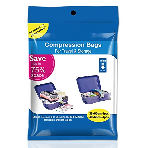 Product Cover Space Saver Vacuum Storage Bags 8 Pack (4 x Small, 4 x Medium) Space Saver Compression Bags No Vacuum or Pump Needed, Vacuum Storage Bags for Clothes Travel, Durable and Reusable By WETONG
