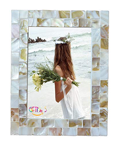 Product Cover GIFTME 5 Picture Frame 5x7 Mother of Pearl Photo Frame,Beach Picture Frame Tabletop or Wall Hanging Display Frame(5x7, Natural White)