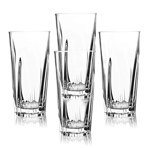 Product Cover PEMOTech Plastic Drinking Glasses, [4 Pack] 16 Oz Restaurant Quality Clear Acrylic Drinking Glasses Cups Set, 100% BPA-free Unbreakable Glasses Water Tumblers Dishwasher Safe Plastic Glassware Set