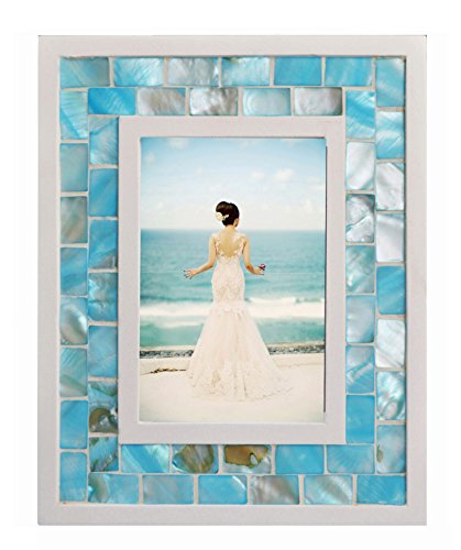 Product Cover GIFTME 5 Picture Frame 4x6 Mother of Pearl Photo Frame 4 by 6,Tabletop or Wall Hanging Mosaic Picture Frame (4x6 inch, Blue)