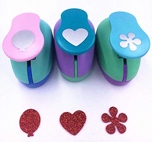 Product Cover TECH-P Creative Life Hand Press Paper Craft Punch,Card Scrapbooking Engraving Kid Cut DIY Handmade Hole Puncher-3 Pack (Balloon+Heart+Flower)