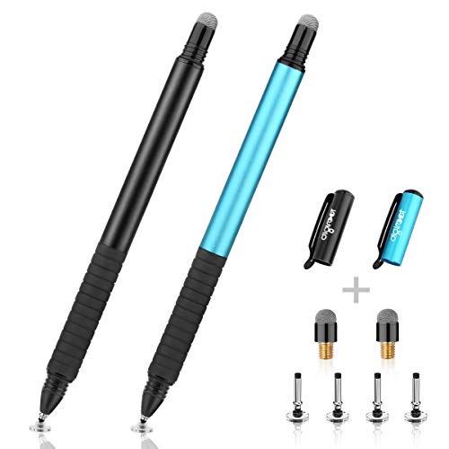 Product Cover Digiroot Stylus Pens Disc & Fiber Tip Capacitive Stylus 2 in 1 Universal Stylus for iPad, iPhone, Capacitive Touch Screen Cell Phones, Tablets, Laptops with 6 Replacement Tips (Black & Blue)