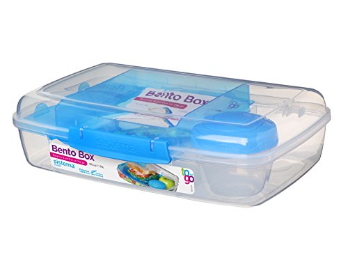 Product Cover Sistema Bento Box to Go with Fruit/Yogurt Pot, 1.76 L - Clear/Blue