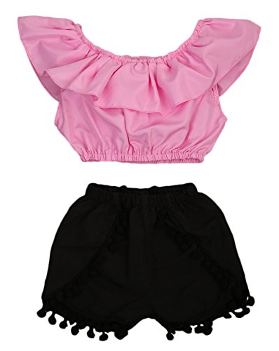 Product Cover Imcute Cute Baby Girls Short Sleeve Blouse Tube Top+High Waist Pom Pom Short Pants