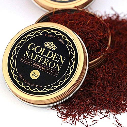 Product Cover Golden Saffron, Finest Pure Premium Super Negin All Red Saffron Threads, Grade A+, Highest Grade Saffron For Tea, Paella, Rice, Desserts, No artificial, No Preservatives (2 Grams)