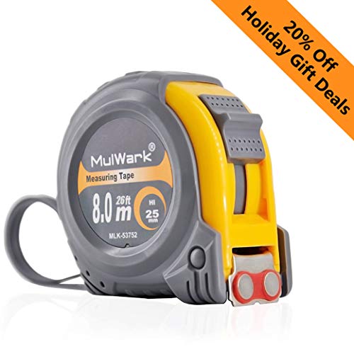 Product Cover MulWark 26ft Measuring Tape Measure by Imperial Inch Metric Scale with Both-side Metal Blade,Magnetic Tip Hook and Shock Absorbent Case-for Construction,Contractor,Carpenter,Architect,Woodworking