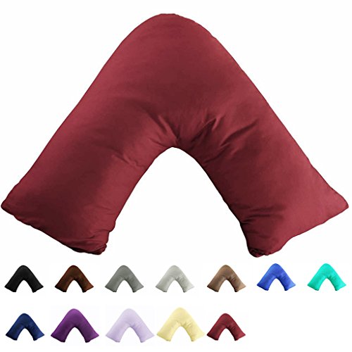 Product Cover TAOSON 100% Cotton 300 Thread Count Soild Envelope Style V Shaped/Tri/Boomerang Standard Pillow Case Cushion Cover Only Cover No Insert (Wine Red)