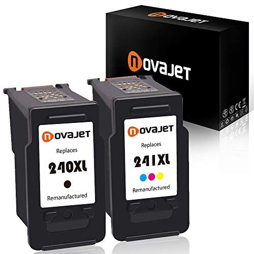 Product Cover Novajet 2 Pack Remanufactured Ink Cartridge for Canon PG 240XL & CL 241XL Compatiable with Canon Pixma MG3620 MX432 MG3520 MX452 MX512 (1 Black 1 Tricolor)