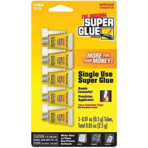 Product Cover Single Use Super Glue, Self-Piercing Tube, 0.01 Ounce each, 5 count, (Pack of 3)